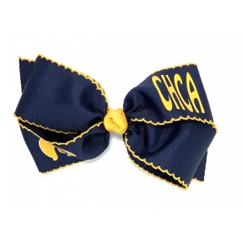 Cottage Hill Christian (Navy) / Yellow Gold Pico Stitch Bow - 7 Inch